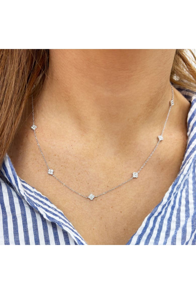 Diamond Clover Station Necklace, Alternate, color, White Gold
