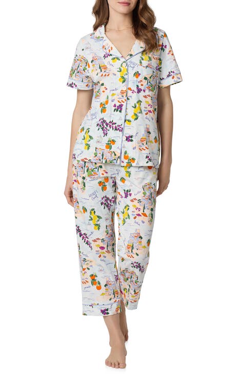 Print Stretch Organic Cotton Jersey Crop Pajamas (Regular & Plus)