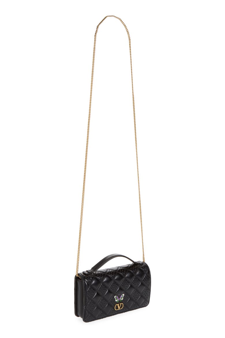 Flutterby Quilted Leather Wallet on a Chain, Alternate, color, BLACK