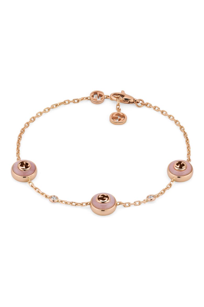 Interlocking G Diamond Station Bracelet, Main, color, PINK/ ROSE GOLD