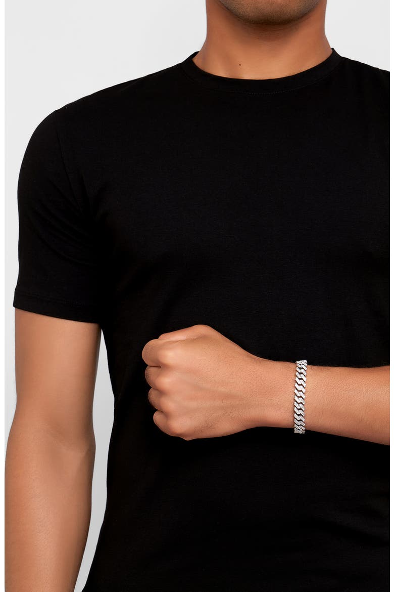 Men's Pavé Cubic Zirconia 10mm Curb Chain Bracelet, Alternate, color, SILVER
