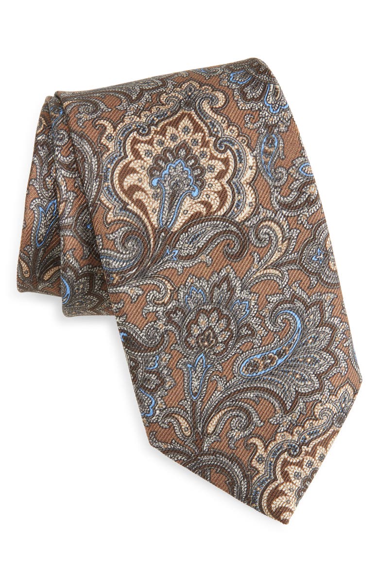David Donahue Paisley Silk Tie, Main, color, Chocolate