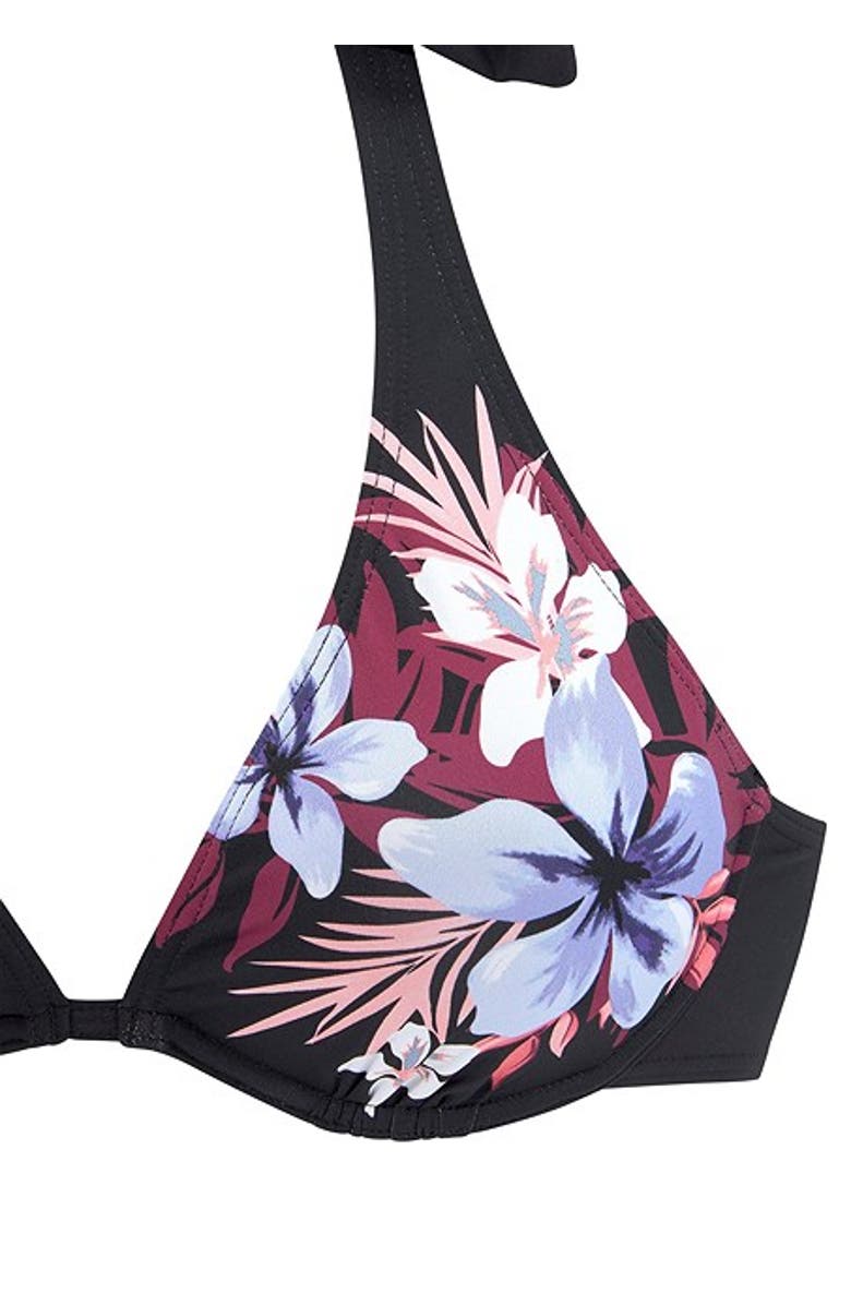 LASCANA Floral Print Underwire Bikini Top Size 32C, Alternate, color, Black Multi