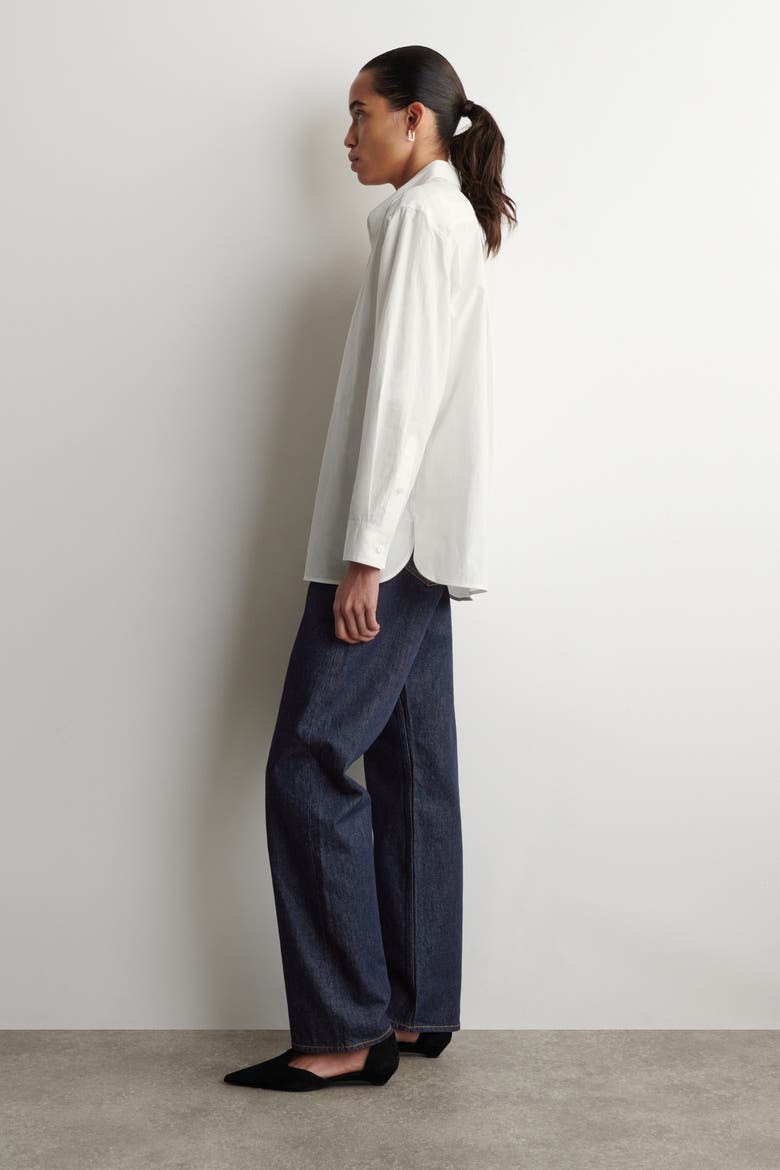 Layered-Collar Pima Cotton Shirt, Alternate, color, WHITE