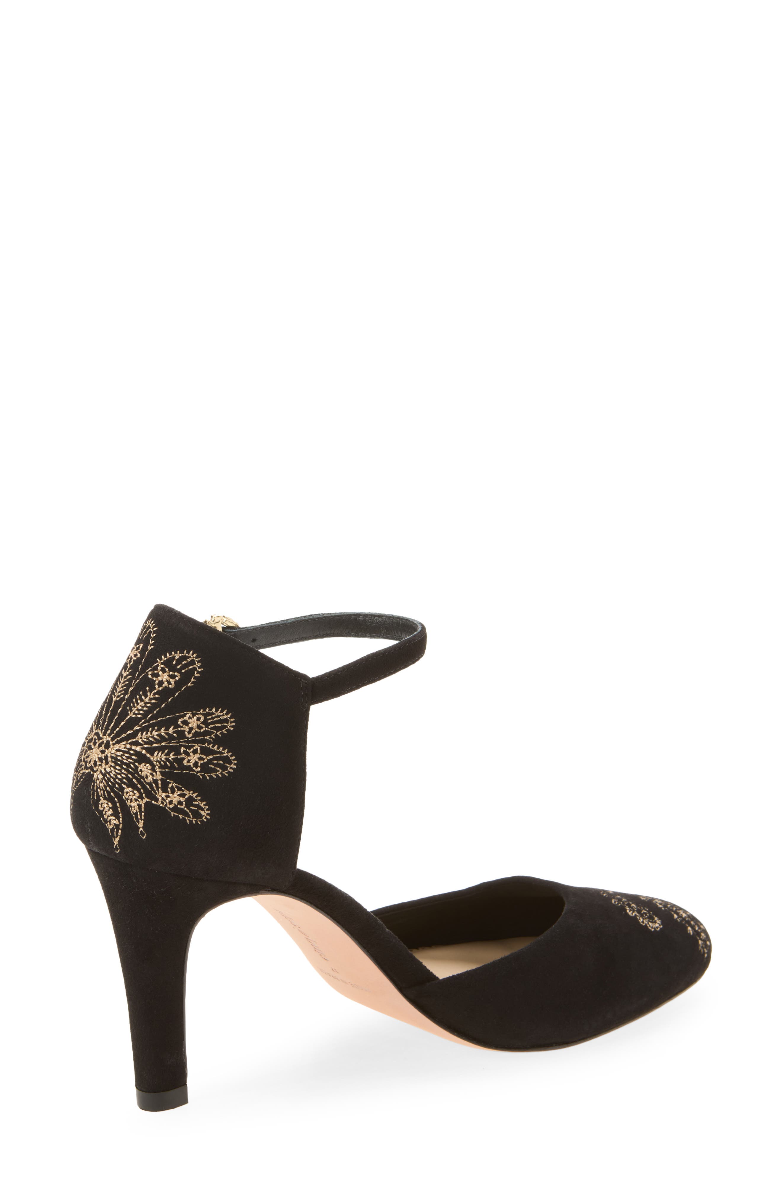 Mariana Embroidered Suede Pump, Alternate, color, BLACK