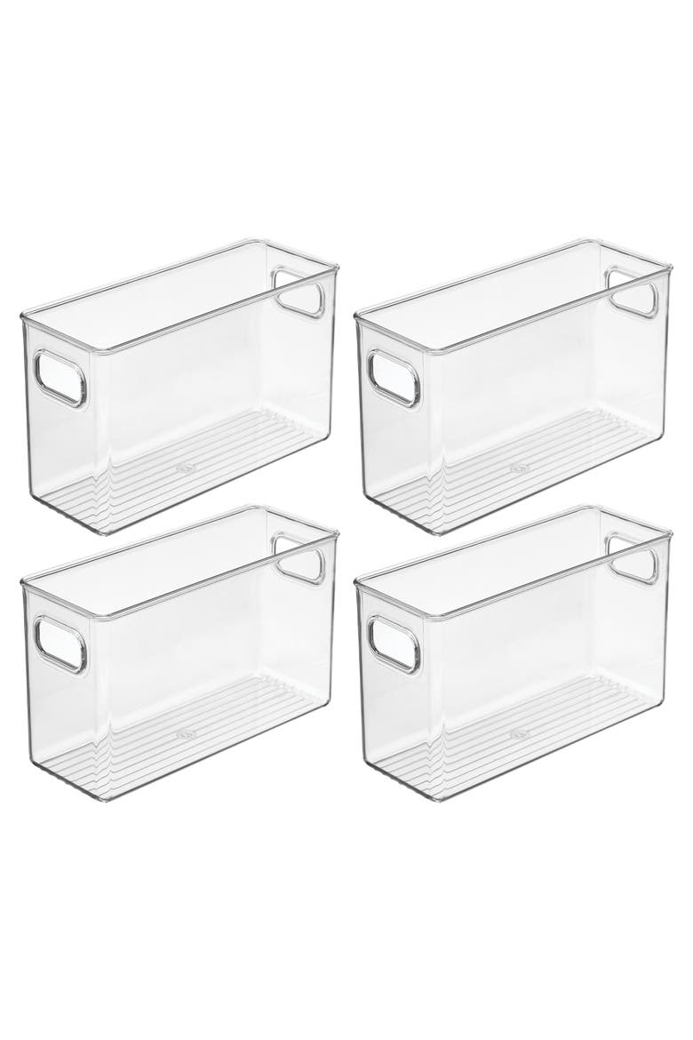 Set of 4 Pantry Storage Bins with Handles - Clear, Main, color, Clear
