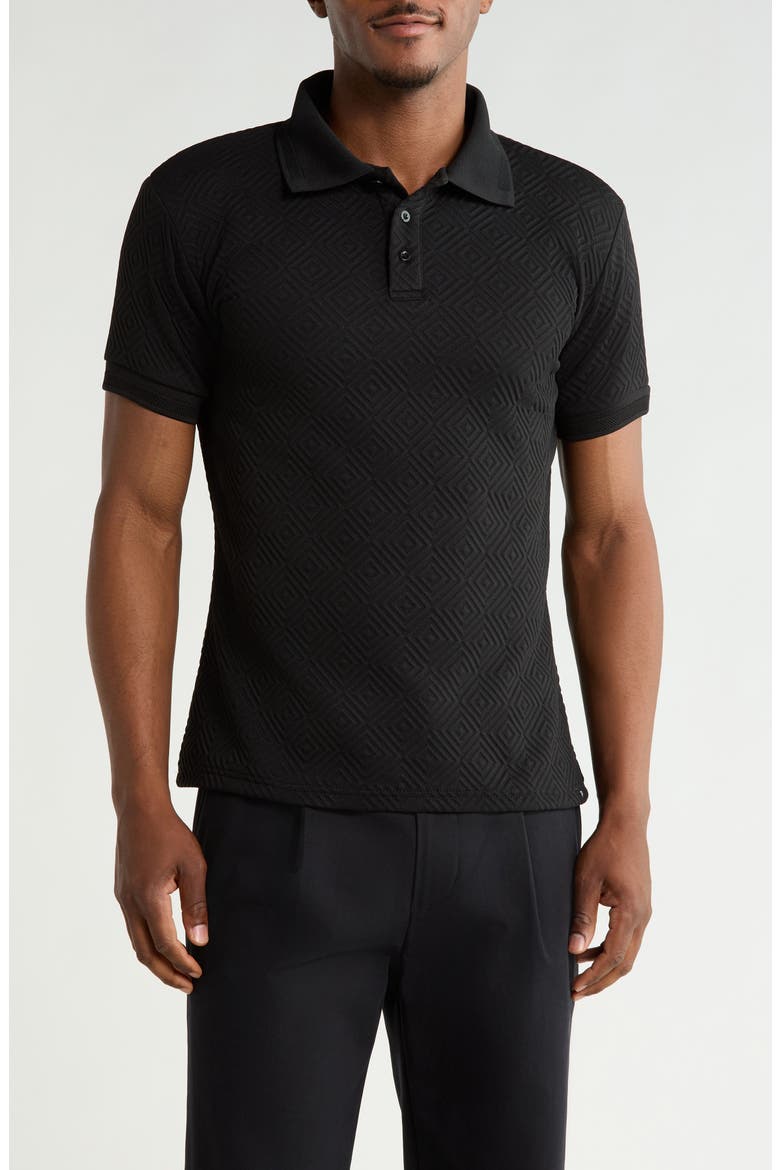 Textured Short Sleeve Polo, Main, color, BLACK