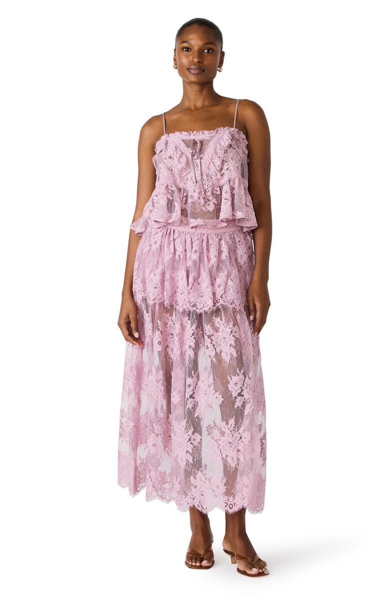 Steve Madden Arietty Lace Ruffle Trim Babydoll Top, Alternate, color, Mauve Shadows