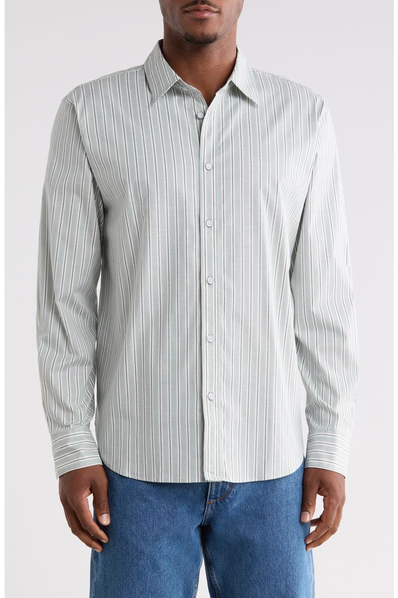 Griffin Striped Stretch Button-Up Shirt, Main, color, GREY GREEN