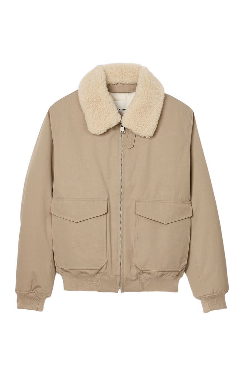 SANDRO Shearling collar aviator jacket, Alternate, color, Sand