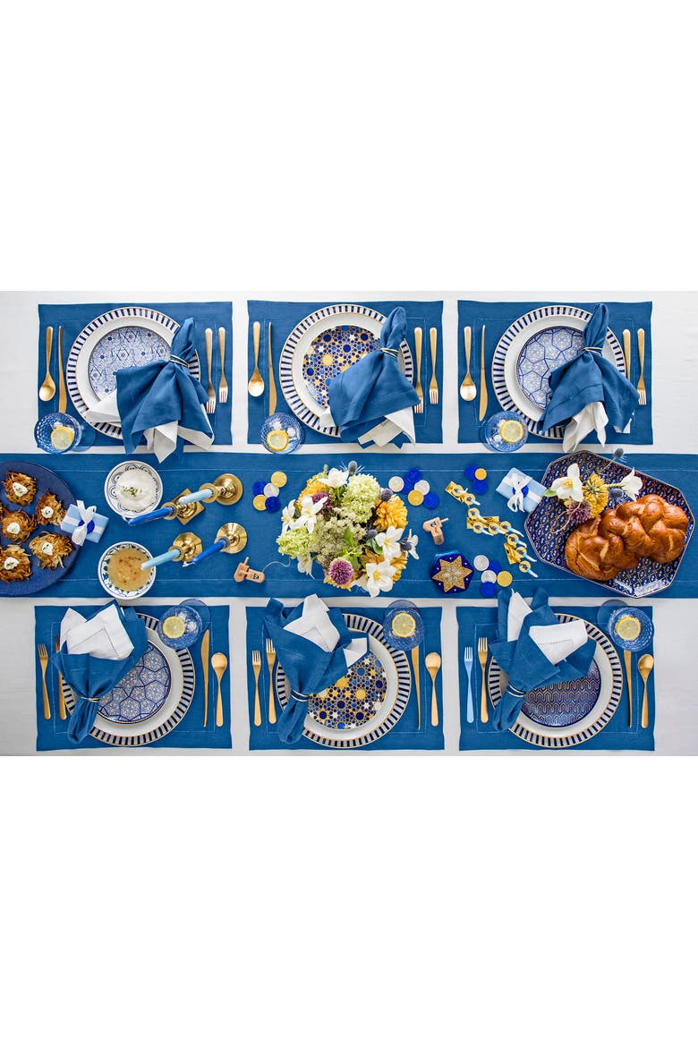 Linen Dinner Napkins Set of 4, 20 x 20" - Classic Hemstitch, Alternate, color, Indigo Blue