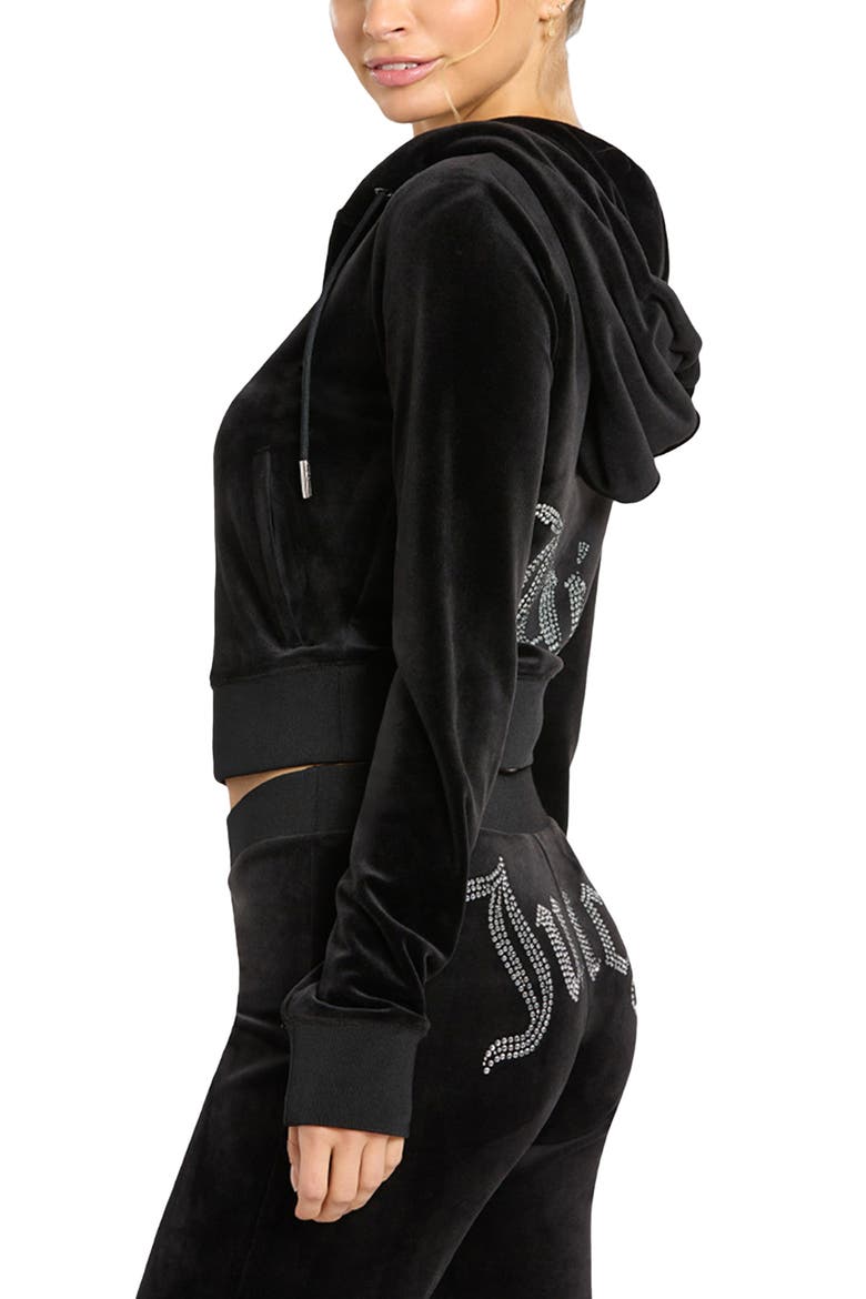 Bling Velour Hoodie, Alternate, color, LIQUORICE