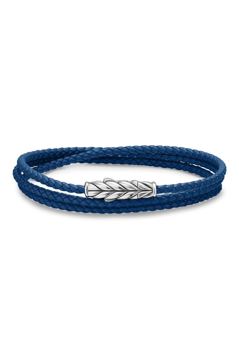 Sterling Silver Leather Bracelet, Main, color, BLUE