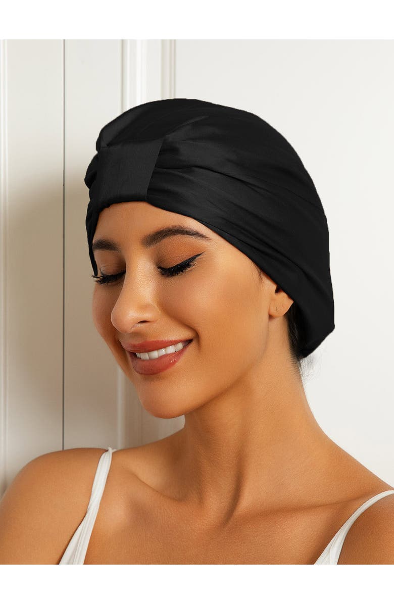 SILKSILKY Pure Silk Double Layer Night  Bonnet, Main, color, Black