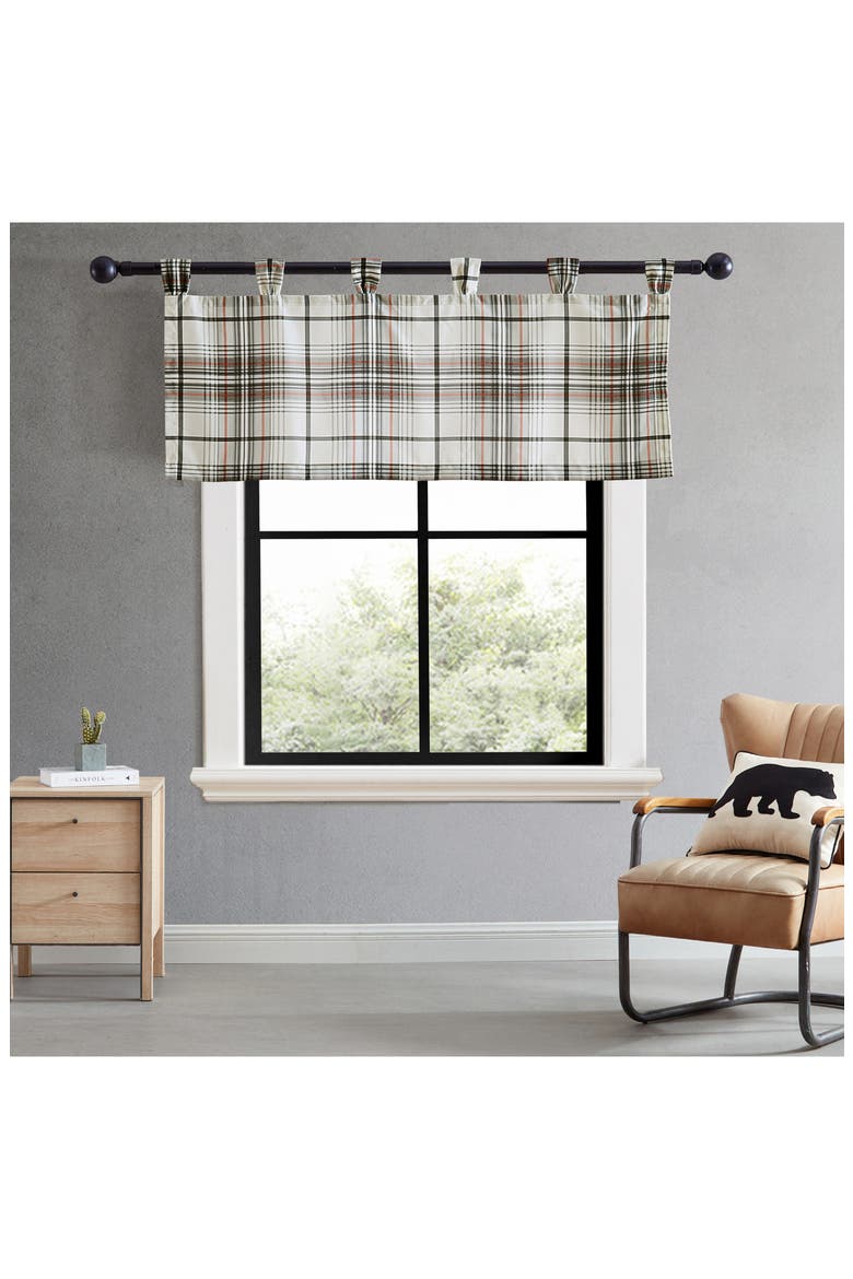 Alder Plaid Tab Top Valance Curtain, Alternate, color, GREY