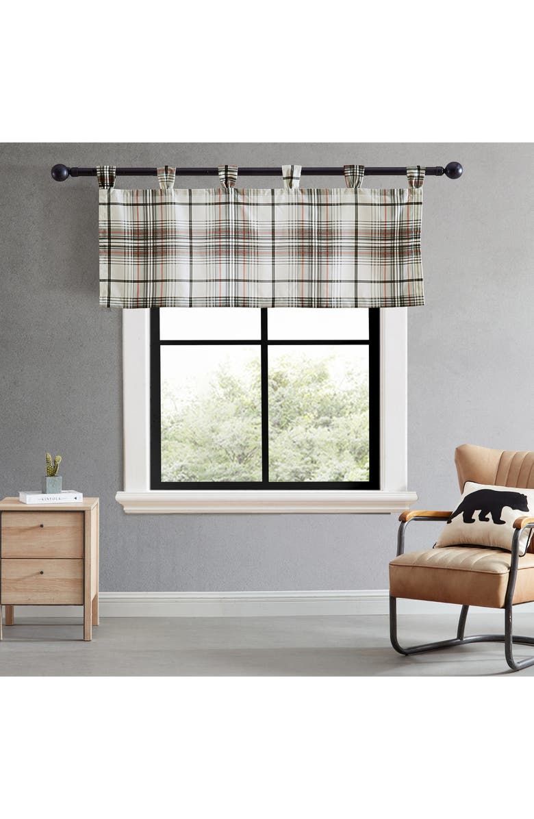 Eddie Bauer Alder Plaid Tab Top Valance Curtain, Alternate, color, Grey