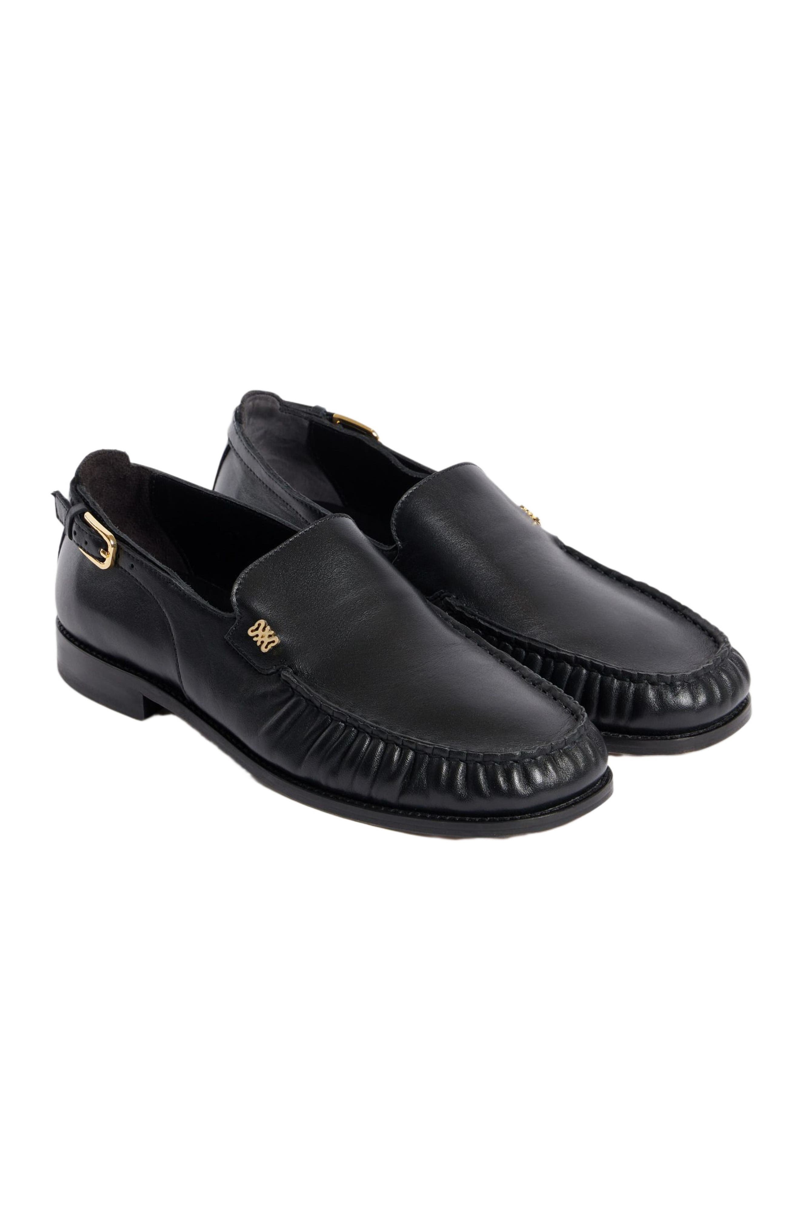 Leather buckle loafers, Alternate, color, Black