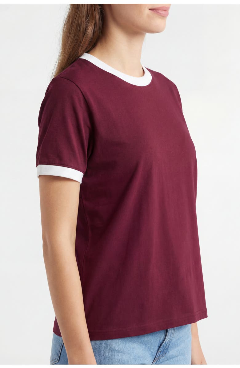 Solomon & Sage Regular Fit Contrast Trim Ringer Cotton T-Shirt, Alternate, color, Burgundy