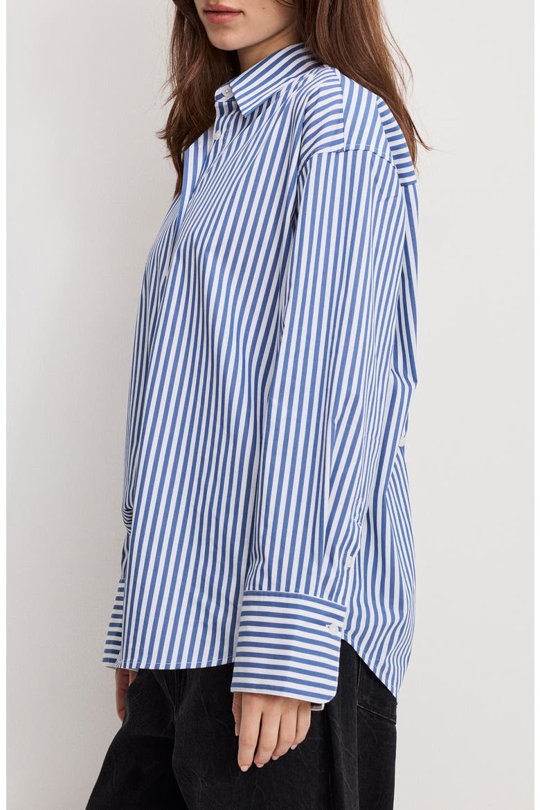 Oversize Cotton Poplin Button-Up Shirt, Alternate, color, INDIGO STRIPE