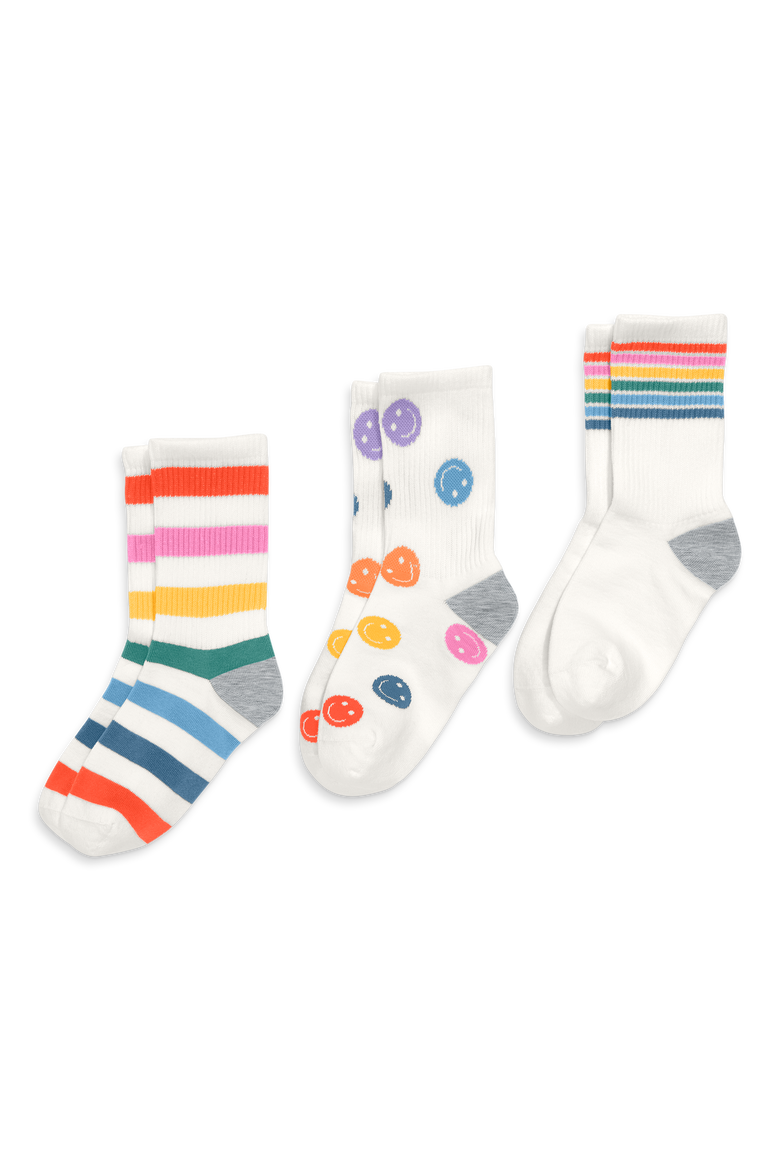 Kids Athletic Sock 3-Pack In Rainbow Mix, Main, color, Happy Face Mix