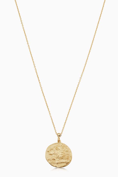 14K Yellow Gold Greek Lion Medallion Necklace