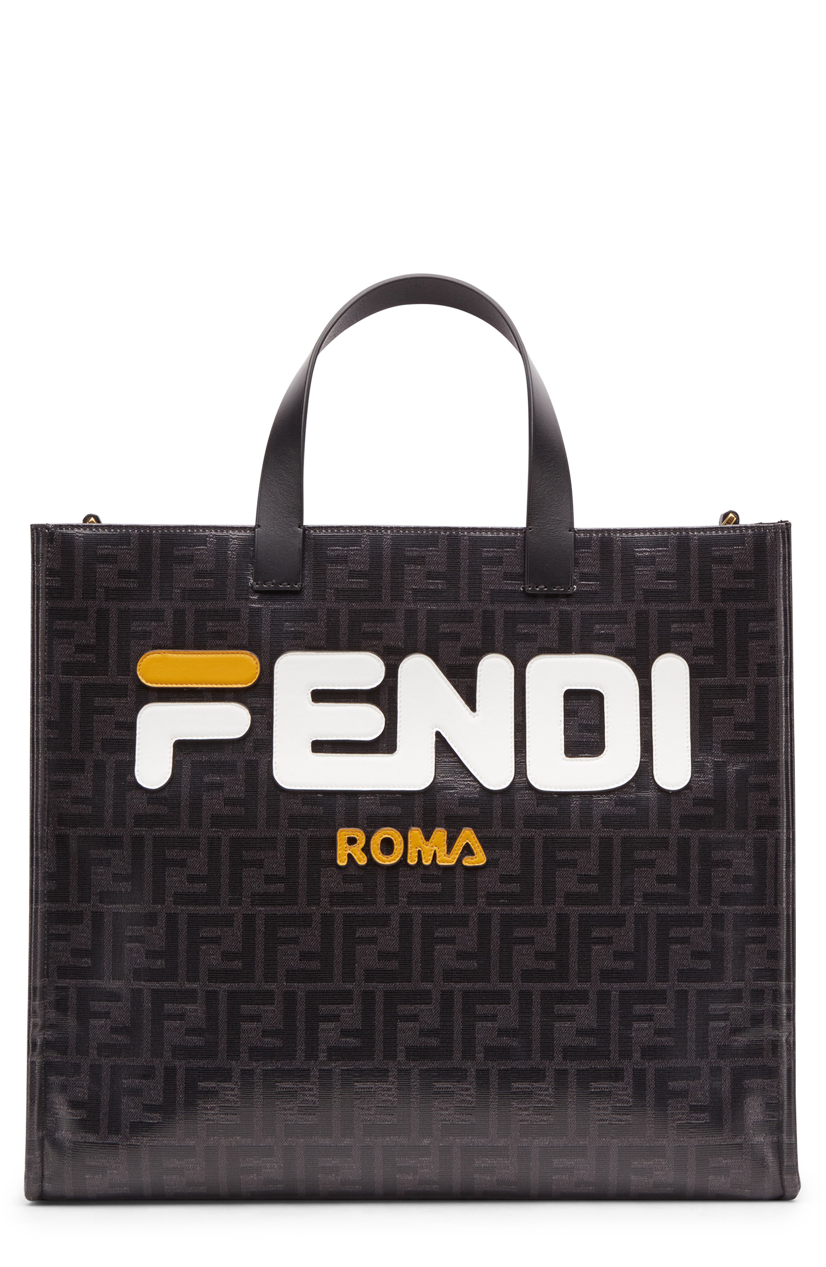 x FILA Mania Logo Tess Shopper, Main, color, NERO/ BIANCO/ ORO SOFT