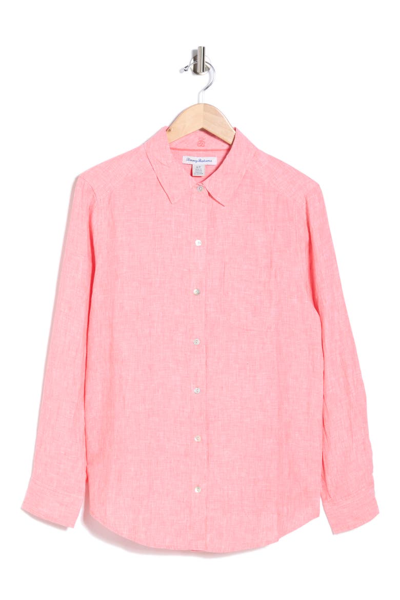 Coastalina Linen Button-Up Shirt, Alternate, color, STRAWBERRY PINK
