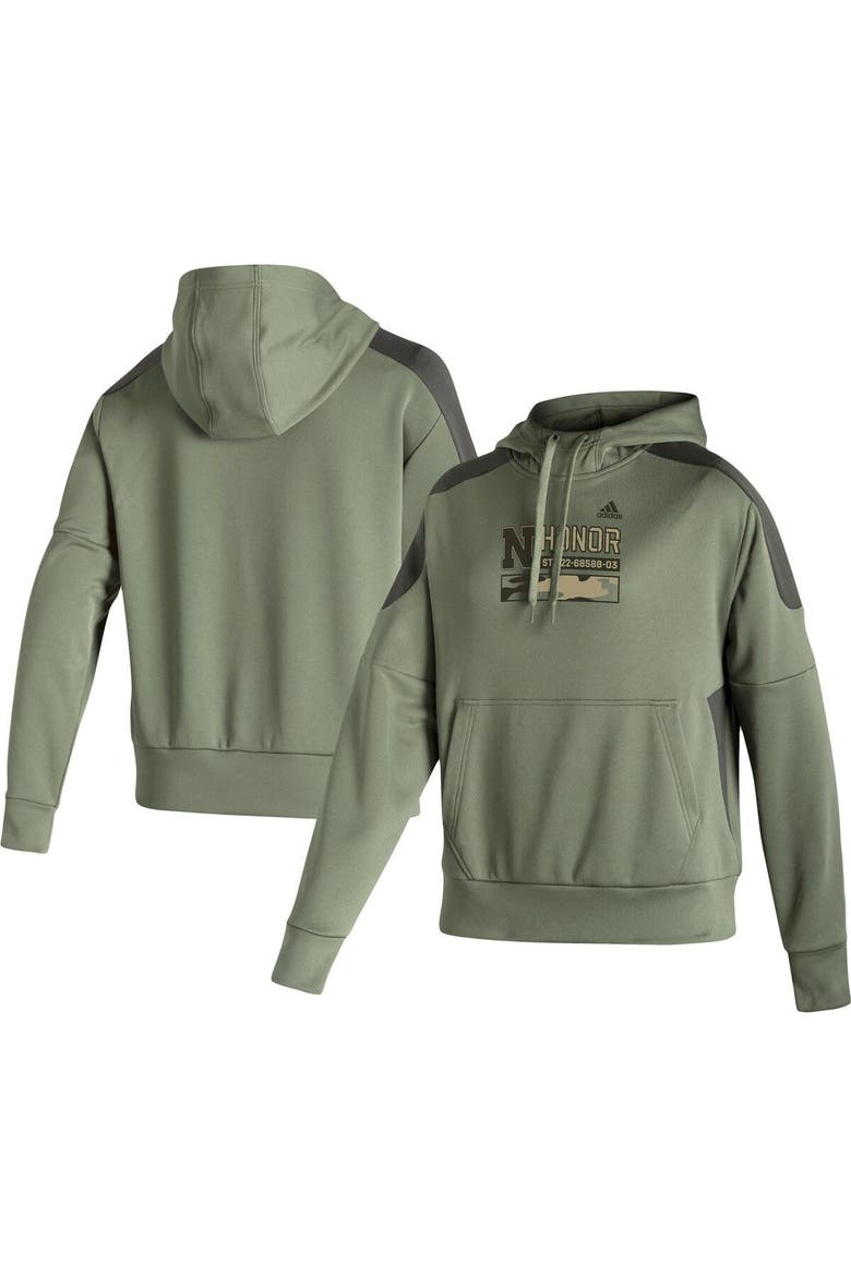 Women's adidas Olive Nebraska Huskers Salute to Service Military Appreciation Pullover Hoodie, Main, color, Olive