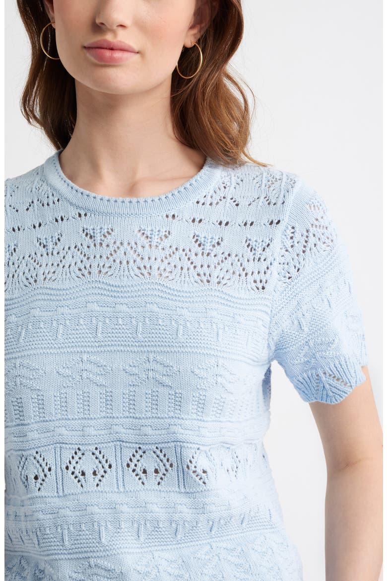 Pointelle Cotton Crewneck Sweater, Alternate, color, BLUE SKYWAY