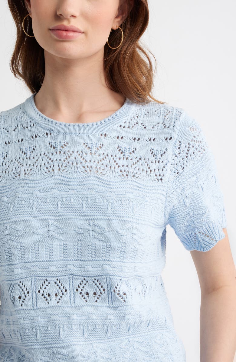 Treasure & Bond Pointelle Cotton Crewneck Sweater, Alternate, color, Blue Skyway