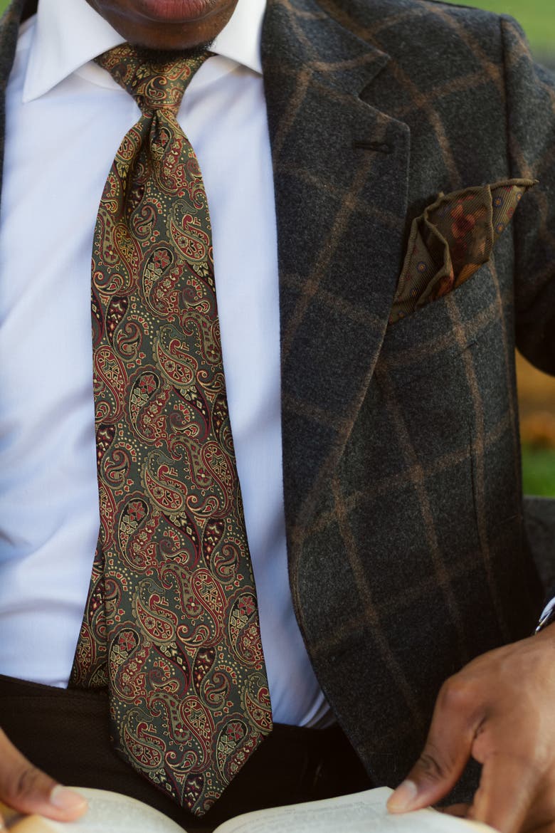 Trebbiano - Extra Long Silk Jacquard Tie for Men, Alternate, color, Olive Green