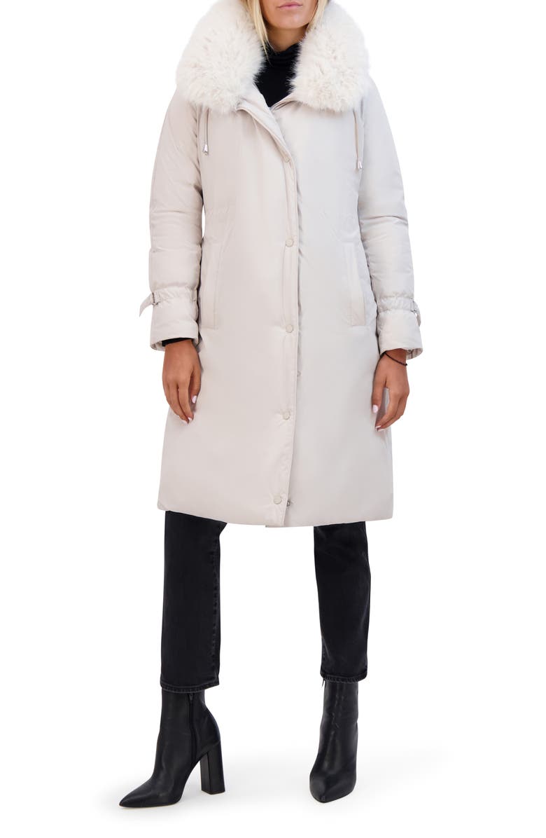 Kenneth Cole New York Hooded Jacket with Faux Fur Trim, Main, color, Stone