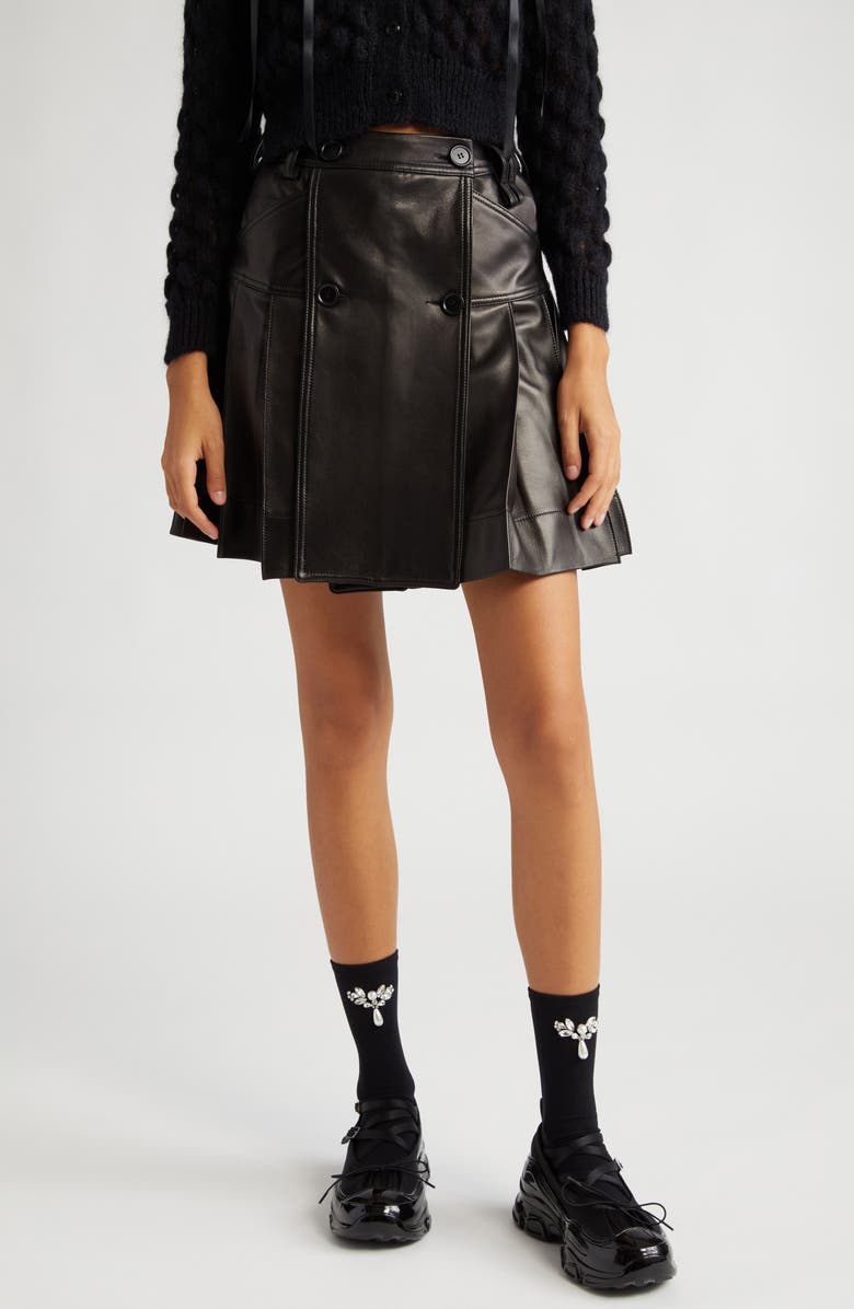 Simone Rocha Pleated Leather Skirt, Main, color,