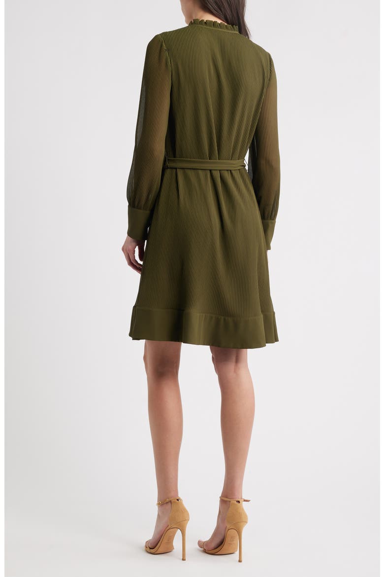 Ruffle Tie Waist Long Sleeve Dress, Alternate, color, OLIVE