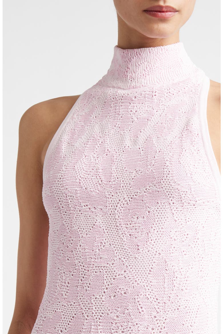 Floral Jacquard Turtleneck Trumpet Gown, Alternate, color, PEONY / LIGHT PINK MULTI