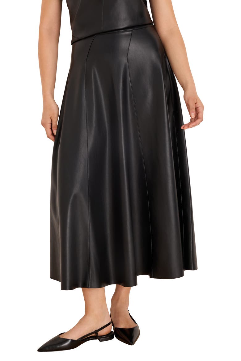 Faux Leather Seamed Midi Skirt, Main, color, BLACK ONYX