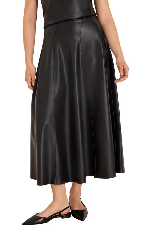 Faux Leather Seamed Midi Skirt