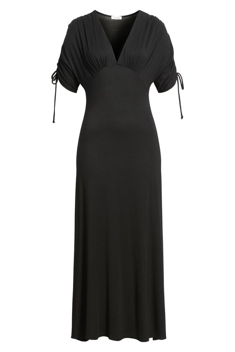 Ruched Sleeve Empire Waist Maxi Dress, Alternate, color, BLACK