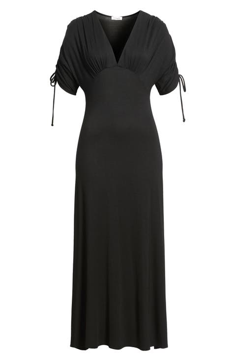 Ruched Sleeve Empire Waist Maxi Dress