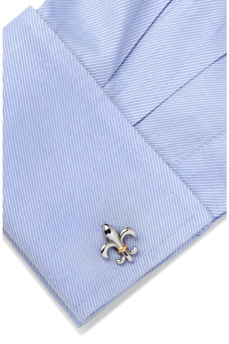 Fleur De Lis Cuff Links, Alternate, color, SILVER