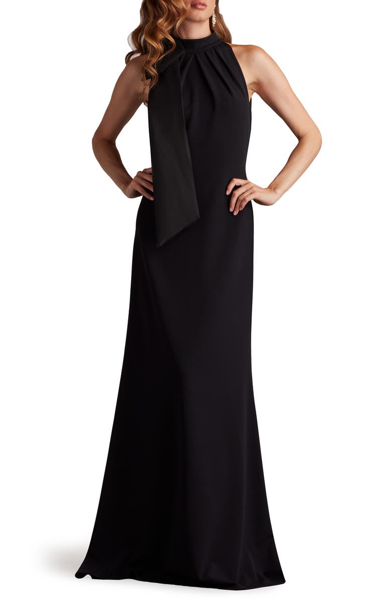 Tadashi Shoji Bow Neck Gown, Alternate, color, Black