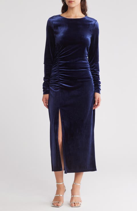 Velvet Long Sleeve Bodycon Midi Dress