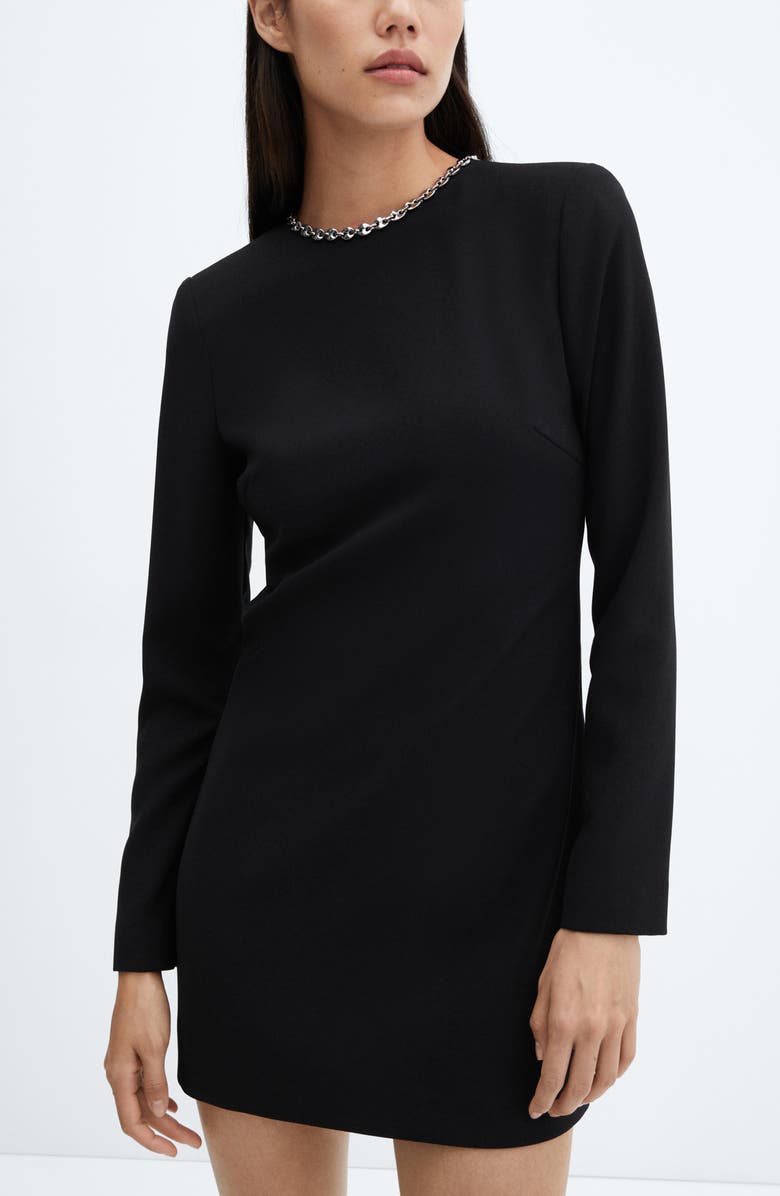 MANGO Open Back Long Sleeve Minidress, Alternate, color,