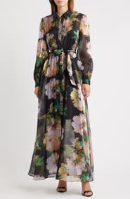 Julia Jordan Floral Long Sleeve Shirtdress Gown