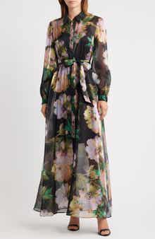 Julia Jordan Floral Long Sleeve Shirtdress Gown
