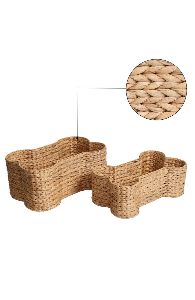 The Licker Store Digby Bone-Shaped Large Hand Woven Water Hyacinth Nesting Pet Toy Organizer Baskets, Alternate, color, Natural