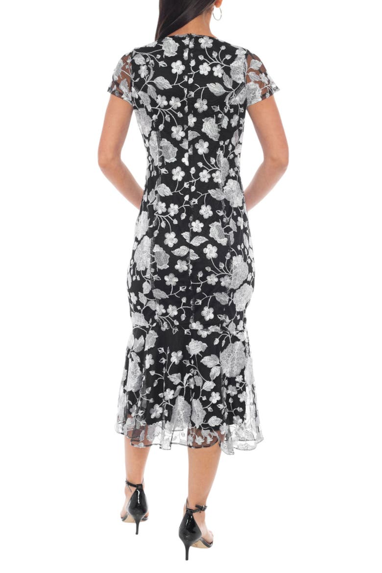 Embroidered Flounce Hem Midi Dress, Alternate, color, BLACK / WHITE