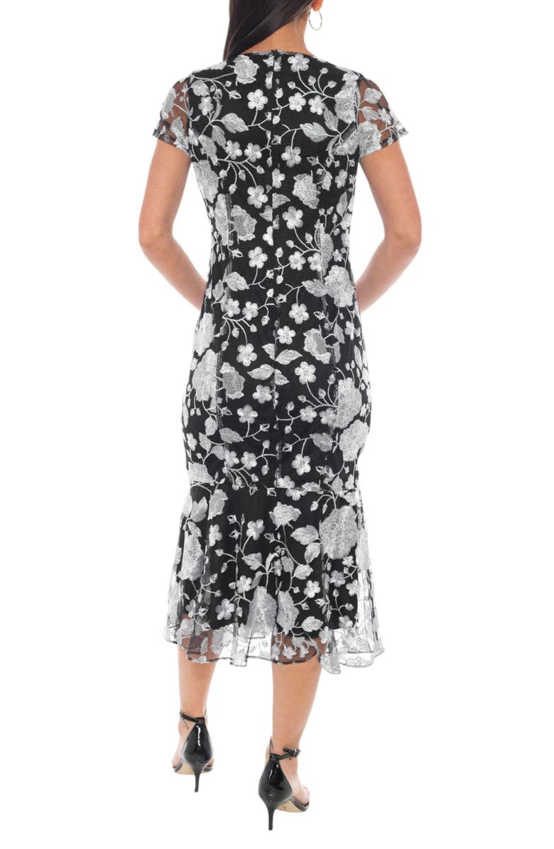 Marina Embroidered Flounce Hem Midi Dress, Alternate, color, Black / White
