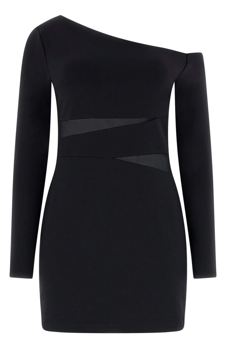 GUESS Asymmetric Off the Shoulder Long Sleeve Minidress, Alternate, color, Jet Black-Black