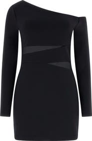 GUESS Asymmetric Off the Shoulder Long Sleeve Minidress